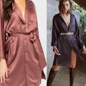 NWT The King Kouture Kimono Sleeve Plum Shirt Dress Small